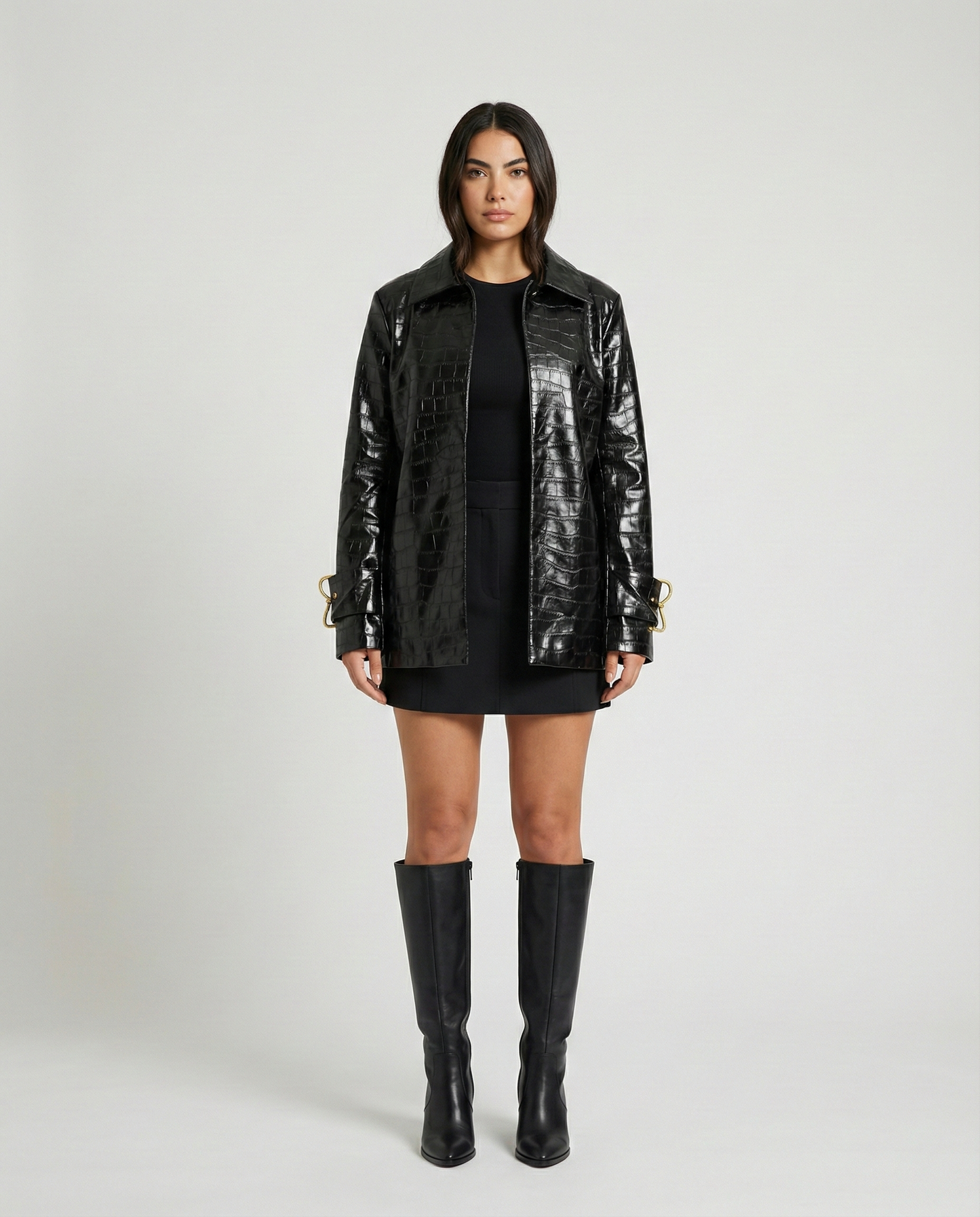 Noir Croc Leather Jacket