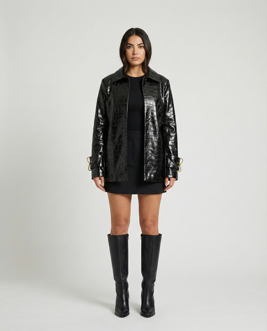 Noir Croc Leather Jacket